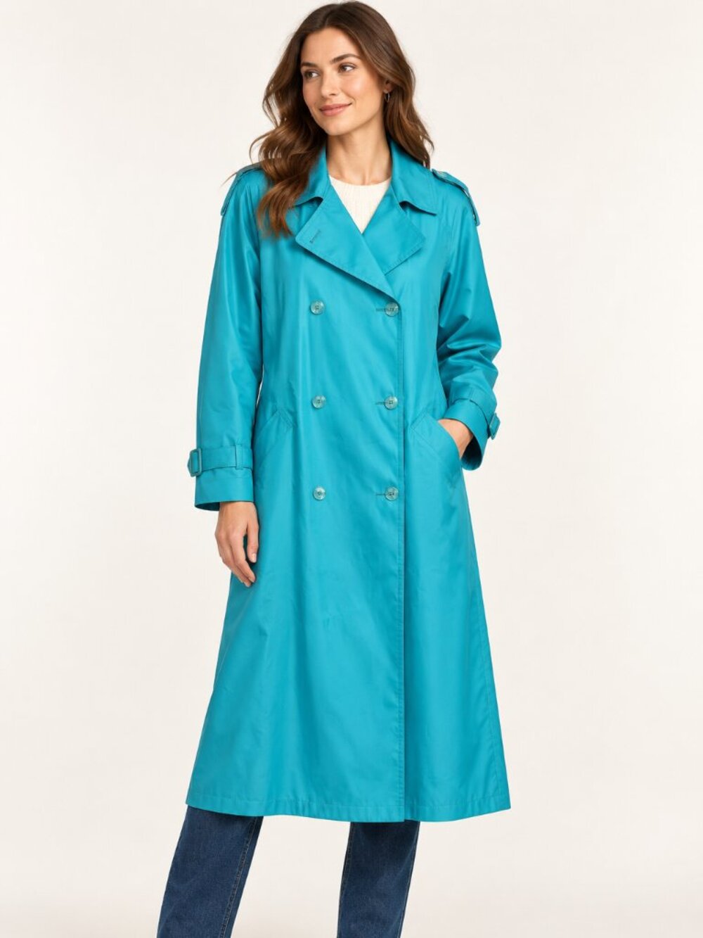 Vintage London Fog Teal Trench Coat Women's Size Large